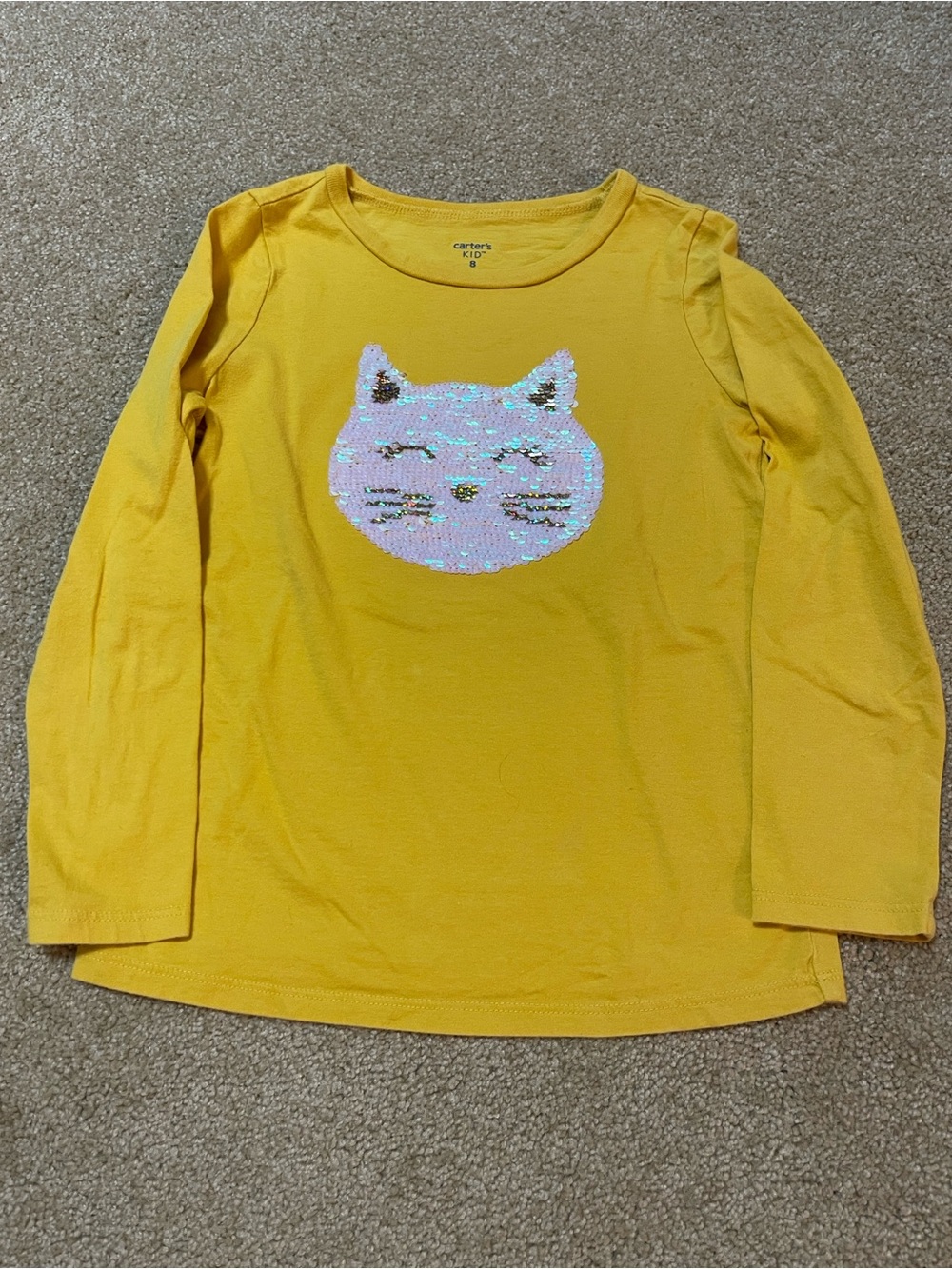 Carter's Yellow Long-Sleeve Sequin Cat Top